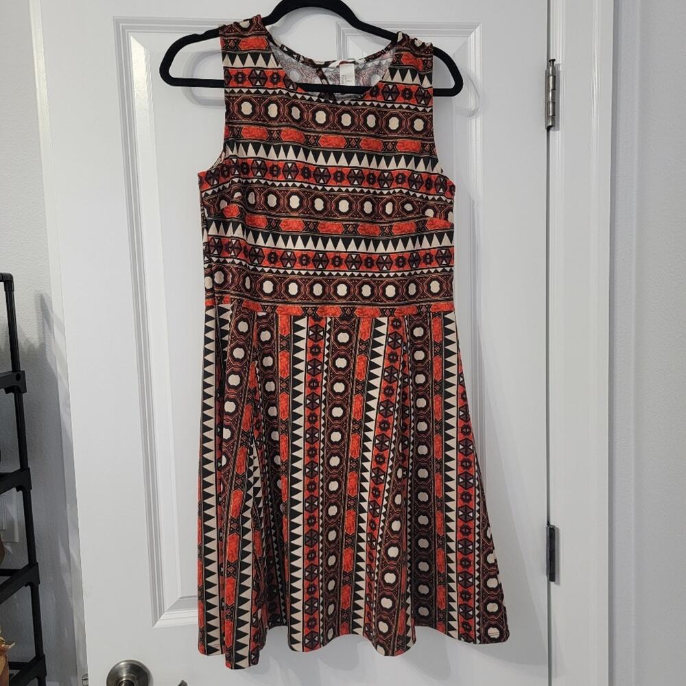 H&M Bohemian Geometric Printed Skater Dress with Opened Back, Size Large